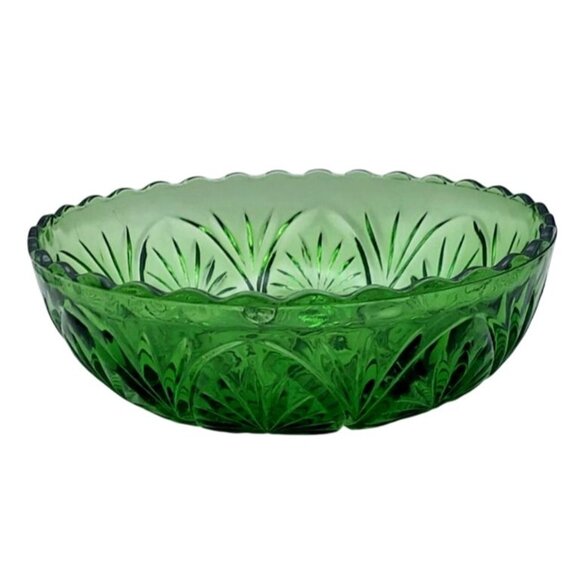 Vintage MCM Anchor Hocking Winter Green Cameo & Star Medallion Glass Salad Bowl - Picture 3 of 6